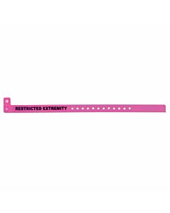 ClearImage® Alert Bands Vinyl "Restricted Extremity" Pre-printed, State Standardization 1/2" x 11 1/4" Adult/Pediatric Bubble Gum - 500 per Box