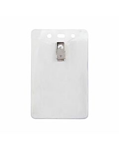 Clear Vinyl Vertical Badge Holder with Clip and Slot and Chain Holes