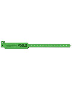 Sentry® Alert Bands® Poly "COVID-19 Pre-Screened" Pre-Printed, State Standardization 1" x 11-1/2" Adult Day Glow Green, 500 per Box