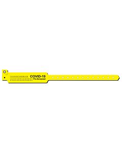 Sentry® Alert Bands® Poly "COVID-19 Pre-Screened" Pre-Printed, State Standardization 1" x 11-1/2" Adult Yellow, 500 per Box