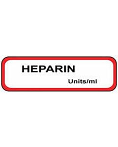 Label Paper Permanent Heparin Units/ml  1 1/4"x3/8" White with Red 1000 per Roll