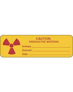 Hazard Label (Paper, Permanent) Caution: Radioactive 2 7/8"x7/8" Yellow - 1000 Labels per Roll