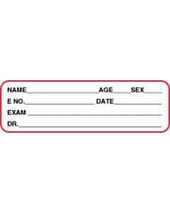 Label Paper Permanent Name ___ Age ___ Sex 2 7/8" x 7/8", White with Red, 1000 per Roll