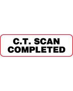 Label Paper Permanent CT Scan Completed  2 7/8"x7/8" White with Red 1000 per Roll