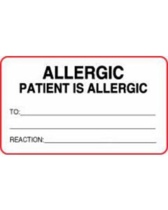 Label Paper Permanent Allergic Patient Is  3"x1 3/4" White with Red 500 per Roll