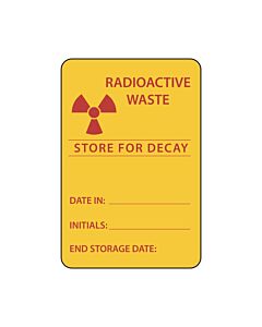 Hazard Label (Paper, Permanent) Radioactive Waste 3"x2" Yellow - 500 Labels per Roll
