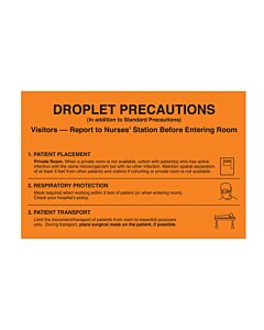 Label Paper Removable Droplet Precautions 8" x 5 1/4", Fl. Orange, 50 per Package