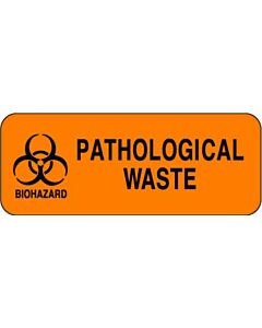 Hazard Label (Paper, Permanent) Biohazard Pathological  2 1/4"x7/8" Fluorescent Orange - 1000 Labels per Roll