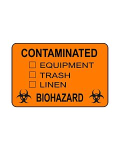 Hazard Label (Paper, Permanent) Contaminated []  3"x2" Fluorescent Orange - 500 Labels per Roll
