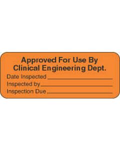 Label Paper Removable Approved For Use 2 1/4" x 7/8", Fl. Orange, 1000 per Roll