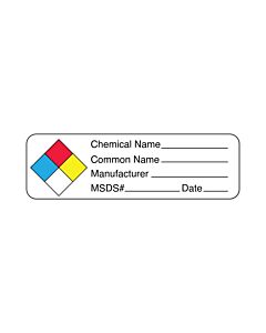 Hazard Label (Paper, Permanent) Chemical Name  2 7/8"x7/8" White - 1000 Labels per Roll