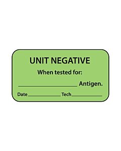 Lab Communication Label (Paper, Permanent) Unit Negative When  1 5/8"x7/8" Fluorescent Green - 1000 per Roll
