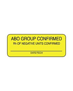 Lab Communication Label (Paper, Permanent) ABO Group Confirmed  2 1/4"x7/8" Fluorescent Yellow - 1000 per Roll