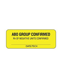Lab Communication Label (Paper, Permanent) ABO Group Confirmed  2"x3/4" Yellow - 1000 per Roll