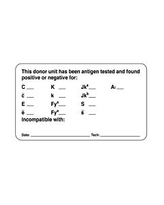 Lab Communication Label (Paper, Permanent) This Donor Unit  3"x1 3/4" White - 500 per Roll