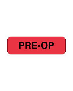 Lab Communication Label (Paper, Permanent) Pre-op  1 1/4"x3/8" Fluorescent Red - 1000 per Roll