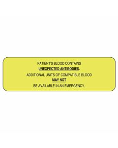 Lab Communication Label (Paper, Permanent) Patients Blood  2 7/8"x7/8" Fluorescent Yellow - 1000 per Roll