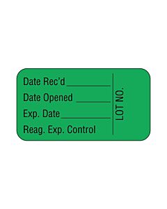 Lab Communication Label (Paper, Permanent) Date Recd ___  1 5/8"x7/8" Light Green - 1000 per Roll