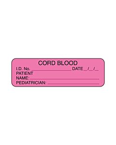 Lab Communication Label (Paper, Permanent) Cord Blood I.d.  2 7/8"x7/8" Fluorescent Pink - 1000 per Roll