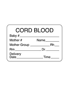 Lab Communication Label (Paper, Permanent) Cord Blood Baby  3"x2" White - 500 per Roll