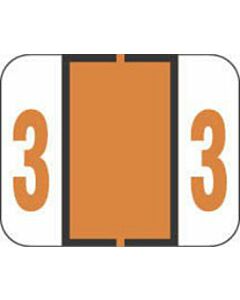 TAB® Compatible 1282 Color Code Label Numeric "3" 1-1/4" x 1" Dark Orange Permanent, 500 per Roll