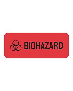 Hazard Label (Paper, Permanent) Biohazard 2-1/4"x7/8" Fluorescent Red - 1000 Labels per Roll