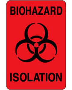Hazard Label (Paper, Permanent) Biohazard Isolation  2"x3" Fluorescent Red - 500 Labels per Roll