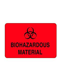 Hazard Label (paper, Permanent) Biohazardous Material   3" X 2" Fluorescent Red - 500 Labels Per Roll