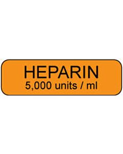 Label Paper Permanent Heparin 5000  1 1/4"x3/8" Orange 1000 per Roll