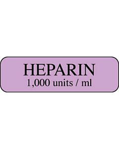 Label Paper Permanent Heparin 1000 Units  1 1/4"x3/8" Purple 1000 per Roll