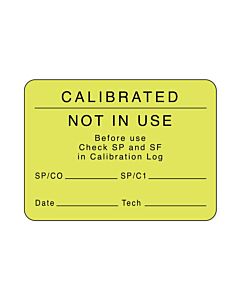 Lab Communication Label (Paper, Permanent) Calibrated Not In  2 3/8"x1 3/4" Fluorescent Yellow - 1000 per Roll