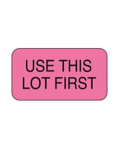 Lab Communication Label (Paper, Permanent) Use This Lot First  1 5/8"x7/8" Fluorescent Pink - 1000 per Roll