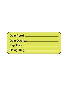 Lab Communication Label (Paper, Permanent) Date Recd ___  2 1/4"x7/8" Fluorescent Yellow - 1000 per Roll