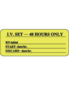 IV Label Paper Permanent IV Set - 48 Hours  2 1/4"x7/8" Fl. Yellow 1000 per Roll