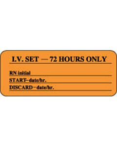 IV Label Paper Permanent IV Set - 72 Hours  2 1/4"x7/8" Fl. Orange 1000 per Roll