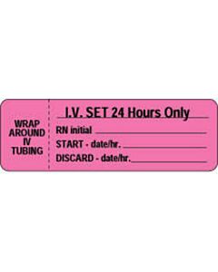 IV Label Wraparound Paper Permanent Wrap | IV Set 24 1" Core 3"x1 Fl. Pink 1000 per Roll