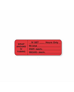 IV Label Wraparound Paper Permanent IV Set ___ Hours 1" 1/2" Core 3"x1 Fl. Red 1000 per Roll