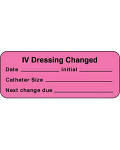IV Label Paper Permanent IV Dressing Changed  2 1/4"x7/8" Fl. Pink 1000 per Roll