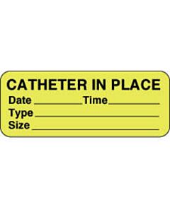 Label Paper Permanent Catheter In Place  2 1/4"x7/8" Fl. Yellow 1000 per Roll