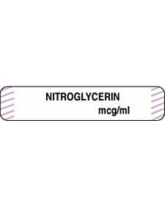 Anesthesia Label (Paper, Permanent) Nitroglycerine 1 1/2" x 1/3" White with Violet - 1000 per Roll