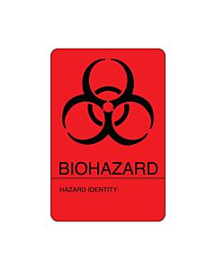 Hazard Label (Paper, Permanent) Biohazardhazard  2"x3" Fluorescent Red - 500 Labels per Roll
