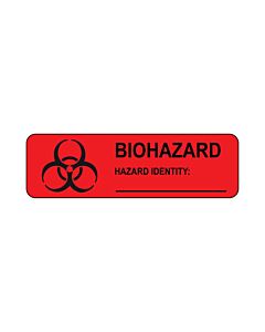 Hazard Label (Paper, Permanent) Biohazardhazard  2 7/8"x7/8" Fluorescent Red - 1000 Labels per Roll