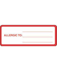 Label Paper Permanent Allergic To:  3"x1 1/8" White with Red 1000 per Roll