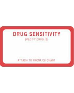 Label Paper Permanent Drug Sensitivity 3"x1 5/8" White with Red 1000 per Roll