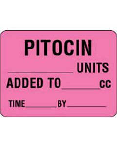 Label Paper Permanent Pitocin ___ Units, 1" Core, 2 3/8" x 1", 3/4", Fl. Pink, 1000 per Roll