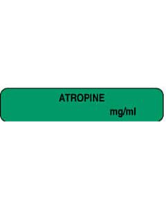 Anesthesia Label (Paper, Permanent) Atropine mg/ml 1 1/2" x 1/3" Dark Green - 1000 per Roll