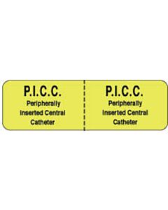 IV Label Wraparound Paper Permanent P.I.C.C.. Peripherally  2 7/8"x7/8" Fl. Yellow 1000 per Roll