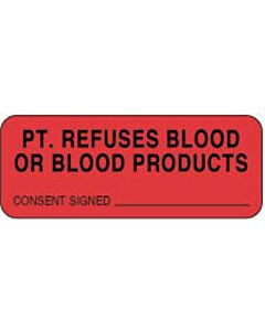 Label Paper Permanent Pt. Refuses Blood 2 1/4" x 7/8", Fl. Red, 1000 per Roll