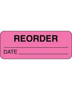 Communication Label (Paper, Permanent) Reorder Date 2 1/4" x 7/8" Fluorescent Pink - 1000 per Roll