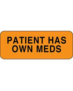 Label Paper Permanent Patient Has Own Meds 2 1/4" x 7/8", Fl. Orange, 1000 per Roll